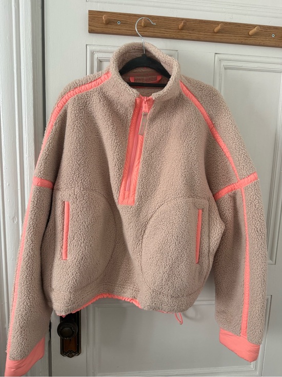 FP Movement by Free People Jackets & Blazers - FP Movement by Free People Cream Sherpa Jacket with Pink Trim